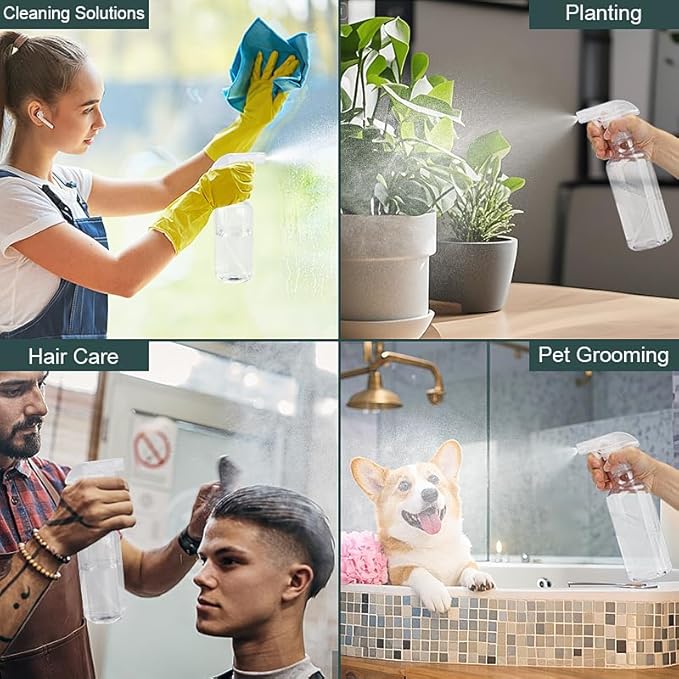 Spray Bottles Plastic Spray Bottle for Hair Mist/Stream Heavy Duty Empty Spray Bottles for Cleaning Solutions, Plants, Cooking (16.9oz-Clear+nozzle)