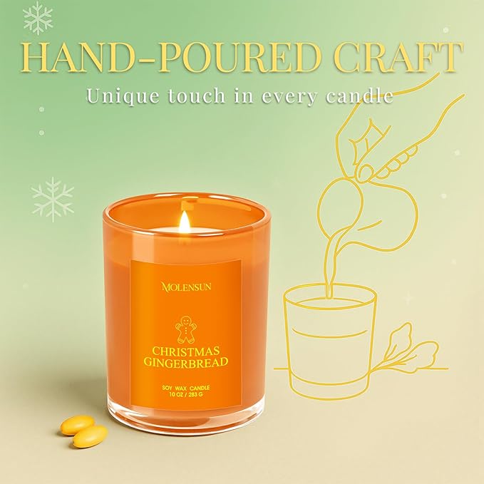 Christmas Gingerbread Candle, 10oz Soy Scented Candle for Home, Christmas Birthday & Holiday Gifts for Women & Men, Long Lasting 50+ Hour Clean Non-Toxic Burn, Elegant Winter & Christmas Home Decor