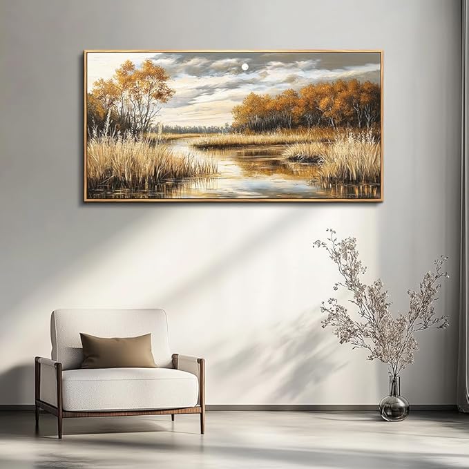 QIYILEXWART Large Wall Decor For Living Room Canvas Wall Art For Office Modern Wall Decorations For Bedroom Trees and Rivers Landscape Painting Farmhouse Pictures Artwork Room Home Decor 24x48 In