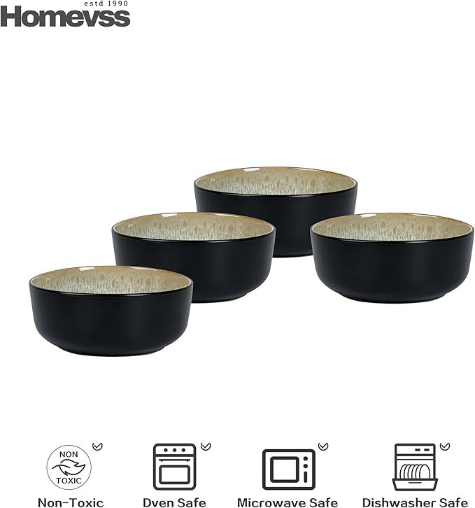 HomeVss 20-Piece Dinnerware Set - Serves 4, Reactive Glaze Bubble Beige Plates & Bowls Set | Microwave & Dishwasher Safe Dishes Set