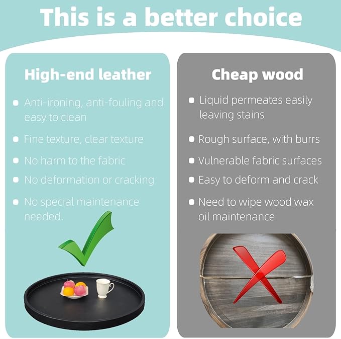 34 * 34 High-End Light Luxury Leather Round Oversized Tray - Ottoman Coffee Food Serving for Family Dinner, Outdoor Picnic & Party Essentials | Versatile Home Decor Tray (34 inch Black)