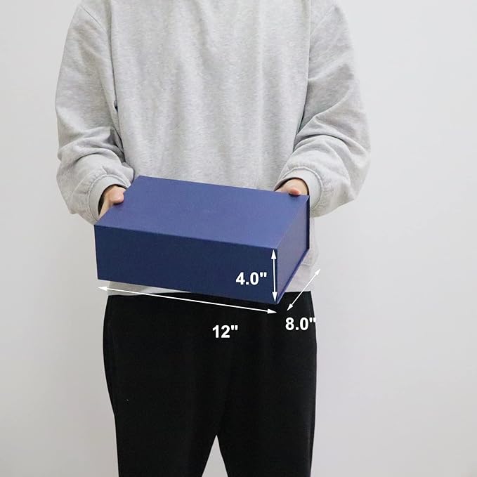 4 Pack 12x8x4 Inches Gift Boxes with Magnetic Closure Lids, Blue Magnetic Box for Wedding, Groomsmen Bridesmaid Proposal, Birthdays, Mother's Day