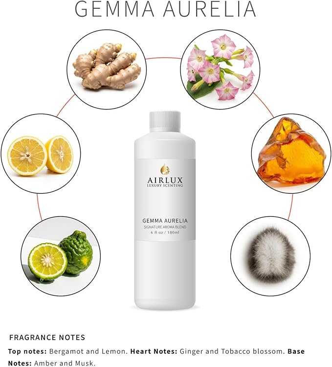 Signature Aroma Oil No. 584 Gemma Aurelia – Aroma Oil for Cold Air & Waterless Diffusers and DIY Crafts – 180 mL, 6.1 fl oz Eco Refill Bottle