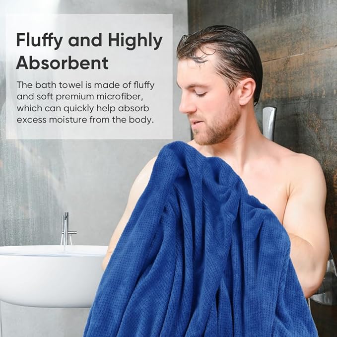 HOMEXCEL Bath Towel Set Pack of 4, 30 x 60 Inches Large Microfiber Bath Towels, Soft, Absorbent, and Quick Dry Towels for Bathroom, Pool, Beach, Swim, and Yoga, Large Bathroom Towels, Blue