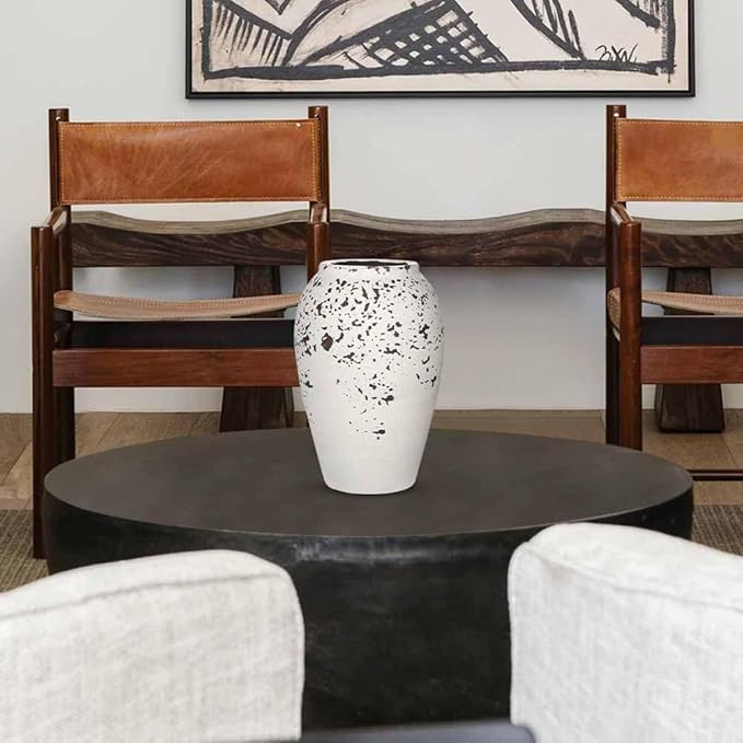 Handcrafted Flower Vase, 9.5" Tall Terracotta Vases, Vintage Rustic Ceramic Vase Décor, Wide Mouth, Matte Finish for Home Office Resto Café Décor