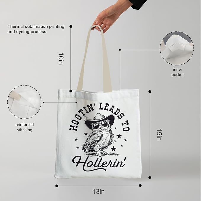 Funny Western Owl Tote Bag, Owl Gifts for Women Canvas Tote Bags, Retro Trendy Country Western Sarcastic Owls Reusable Grocery Shopping Bags