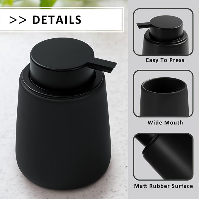 Soap Dispenser Ceramic with Easy-to-Press Pump Hand Lotion Liquid Dispenser for Shampoo Bathroom Kitchen 12 oz Black
