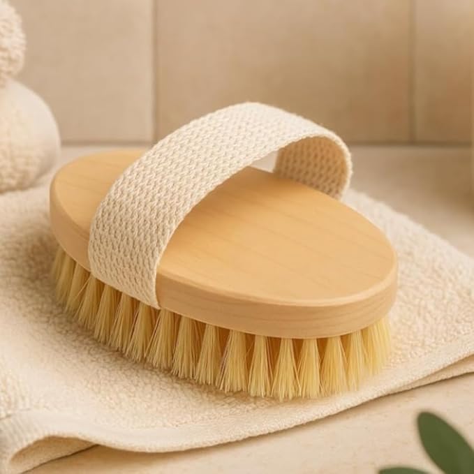 Dry Body Brush โ Eco-Friendly Natural Bristles for Gentle Exfoliation, Skin Renewal, Improved Circulation & Lymphatic Support โ Perfect Detox & Spa Self-Care Accessory