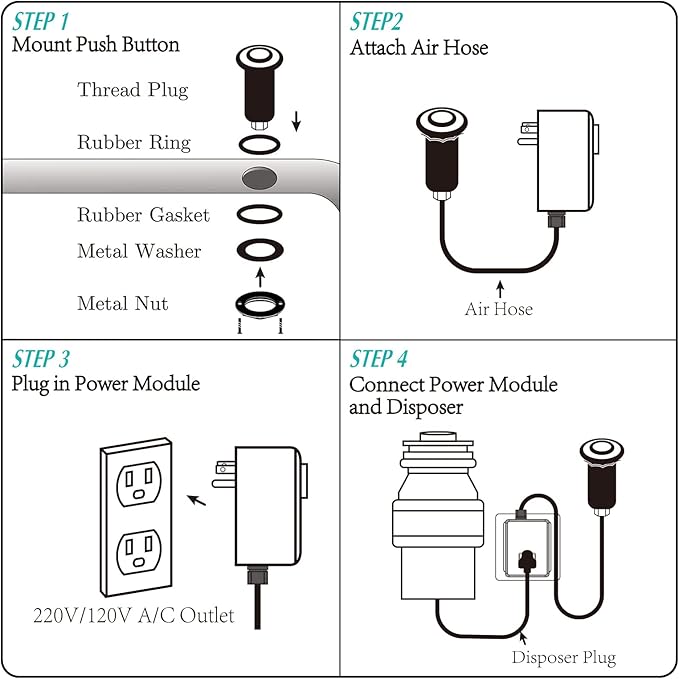BESTILL Garbage Disposal Air Switch Kit - UL Listed, Brass 3.6" Long Push Button for Waste Disposer, Cordless Sink Top Switch Button, Oil Rubbed Bronze