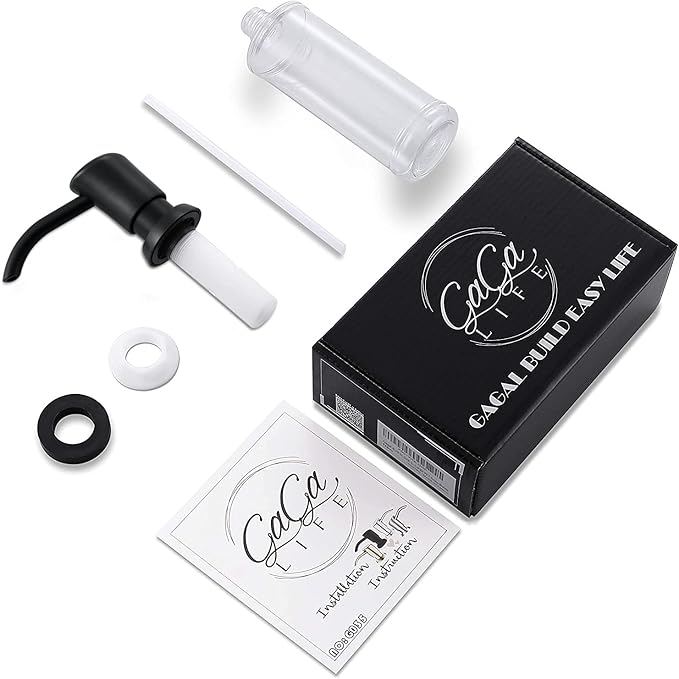 GAGALIFE Built in Sink Soap Dispenser or Lotion Dispenser for Kitchen Sink, Matte Black ABS Pump Head, with 17 Ounce PET Large Soap Bottle