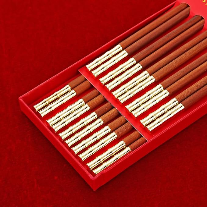 sandalwood chopsticks, 10 pairs of wooden chopsticks gift box, Chinese, Japanese, reusable wooden chopsticks, dishwasher-safe chopsticks (9.8 inches),Chinese New Year Gift Box (Chinese 夏竹)
