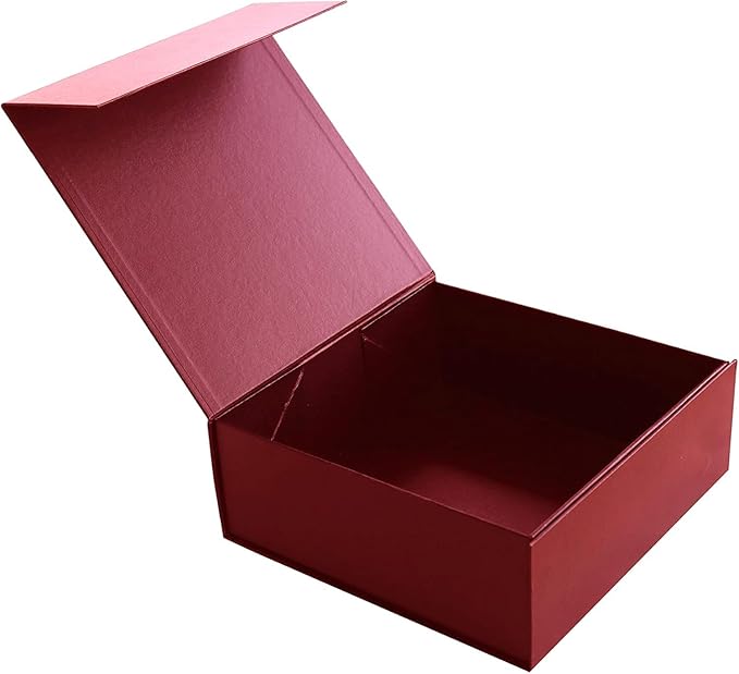 CECOBOX - Gift Boxes with Lids for Presents 8"x8"x3.1" - Matte, Collapsible Magnetic Closure Gift Box - Groomsmen & Bridesmaid Proposal Boxes, Wedding, PR, Birthdays, Holidays (Scarlet Leatherette)