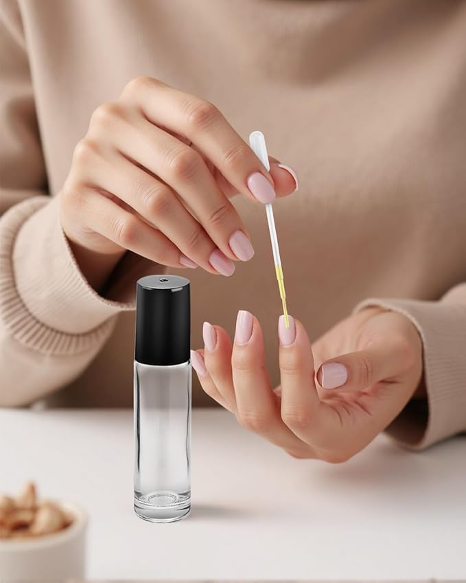 12 Pack Essential Oil Roller Bottles, 10ml Refillable Clear Glass Roller Bottles with Stainless Steel Roller Balls and Caps for Travel, Perfume and Lip Gloss