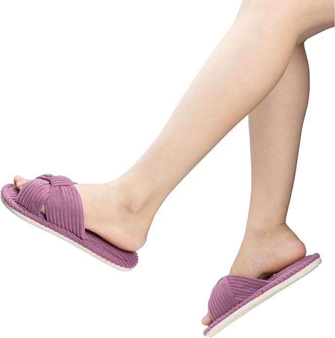 Chantomoo Slippers for Women Memory Foam House Womens Slipper Slides Home Bedroom Bathroom Spa Open Toe Corduroy Bow Slippers Cozy Comfortable