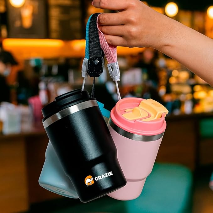 Insulated Stainless Steel Coffee Mug 16 oz with Flip Straw Lid Double Wall Vacuum Travel Tumbler for Hot and Cold Drinks Leakproof Portable Reusable Cup Work Camping Hiking School Gym MidnightSteel