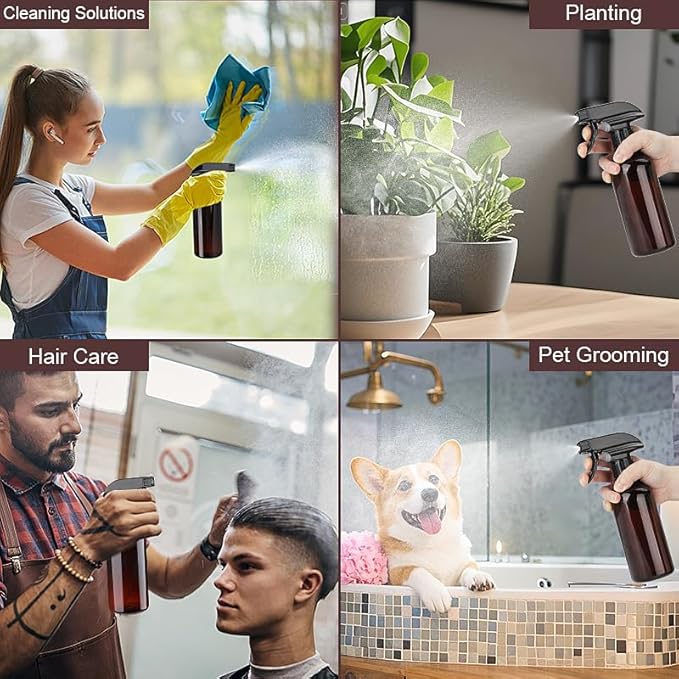 Spray Bottles 12oz Plastic Spray Bottle for Hair Mist/Stream Heavy Duty Empty Spray Bottles for Cleaning Solutions, Plants (12oz-Brown)