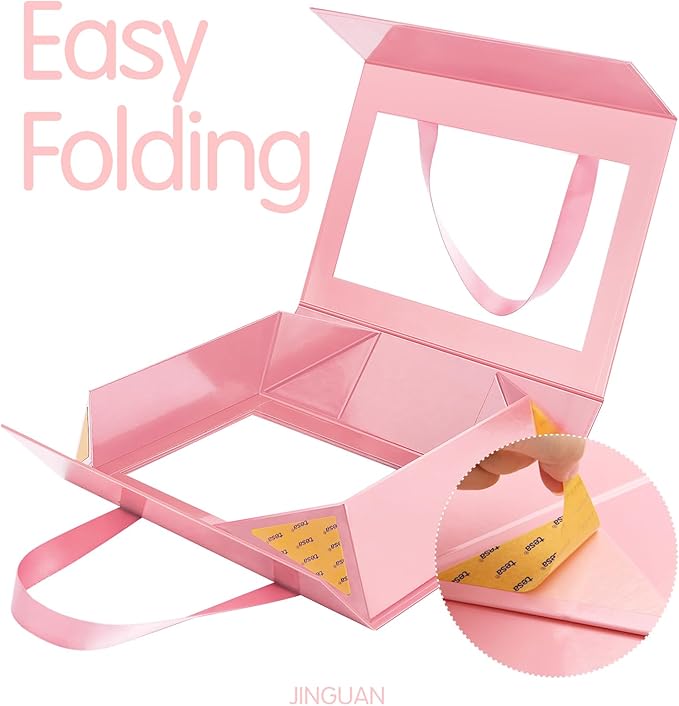 5 Pink Gift Boxes with Windows, Clear Magnetic Gift Boxes for Presents, Bridesmaid Proposal Boxes (11x8x3.2 Inches)