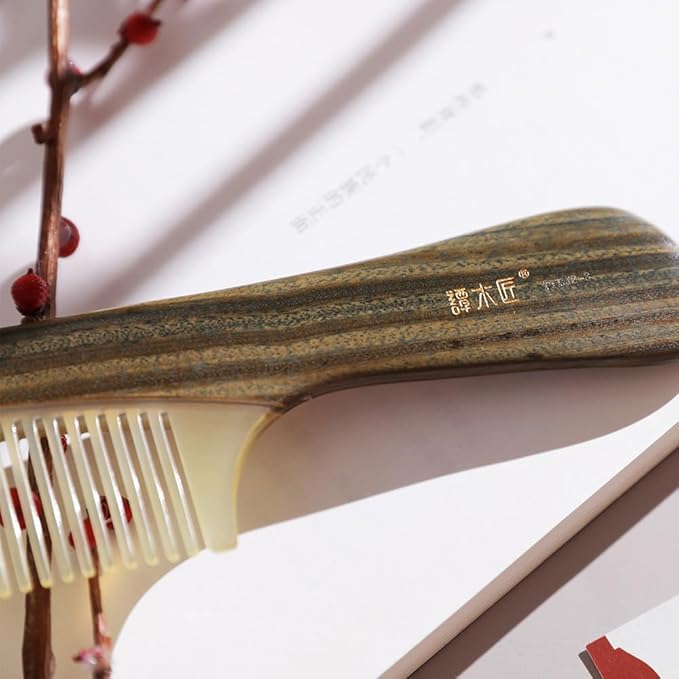 TAN MUJIANG Hair Comb Natural Wood and Horn Anti-static YTBJ2-3 1pc