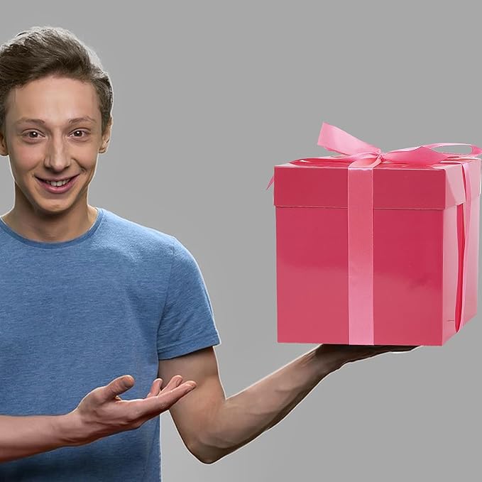 Jaywayang 5 Pack Pink Gift Boxes with Lids, Ribbons and Tissue Papers Square Gift Boxes - 7.1 Inch - Birthday, Wedding, Presents Wrapping, Mother's Day, Valentine's Day Decoration Party Favor Boxes.