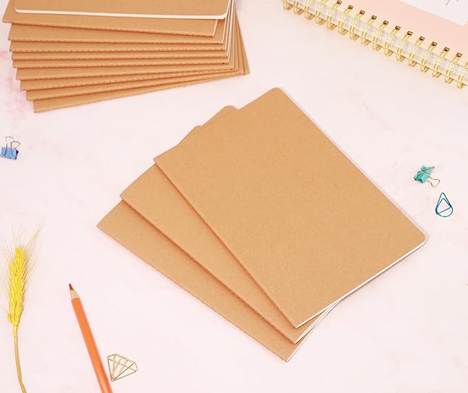 48 Pack A5 Blank Notebook Bulk Kraft Cover Blank Sketch Book Pad Travel Journals Composition Diary Subject Notebooks Planner 60 Pages, 8.3”x 5.5”