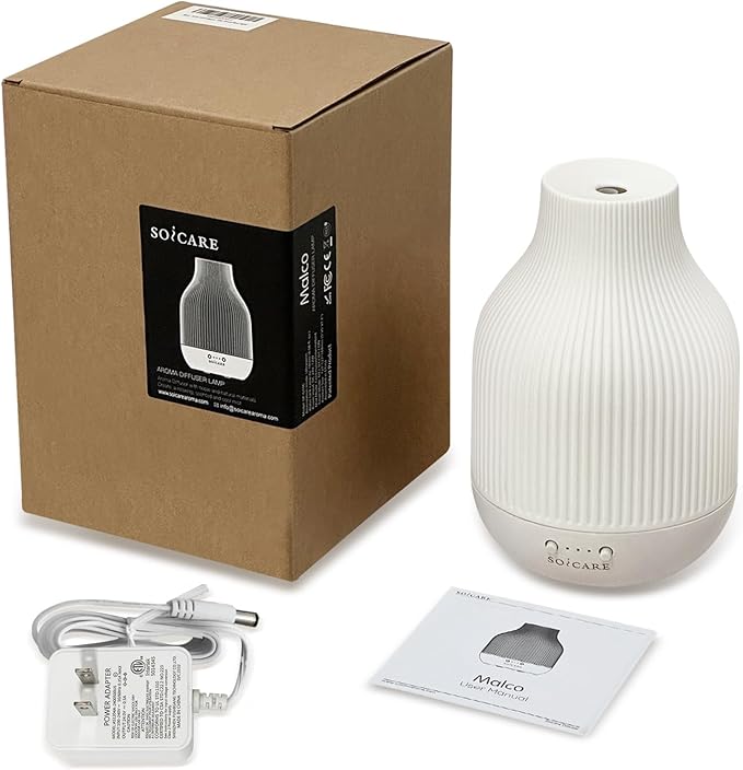 SOICARE Elegant Ceramic Diffuser for Essential Oils with Solid Wood Base,Stone Aromatherapy Essential Oil Diffusers for Home Office Room Decor Gift (180ML)