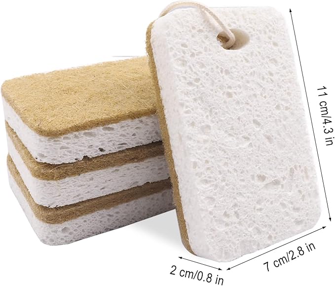 Natural Sponge, Sponges Individually Wrapped, Non Scratch Kitchen Cleaning Sponge Scouring Pad Cellulose Coconut Scrubbing Sponge for Washing Dishes (Pack of 50 - Yellow)