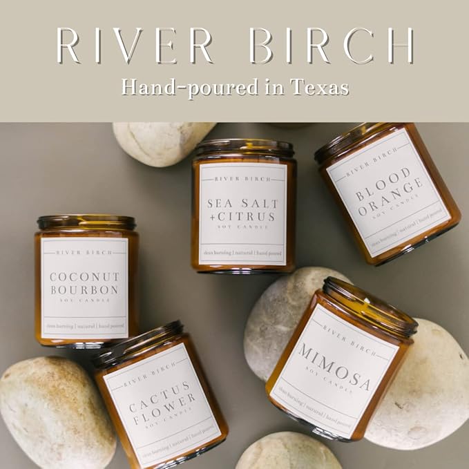 River Birch Candles Sea Salt & Citrus Scented Candle | Premium, All-Natural, Non-Toxic, Soy Amber Jar Candles | 8.5oz 40 Hr Burn Time | Cozy Relaxing Gifts for Home