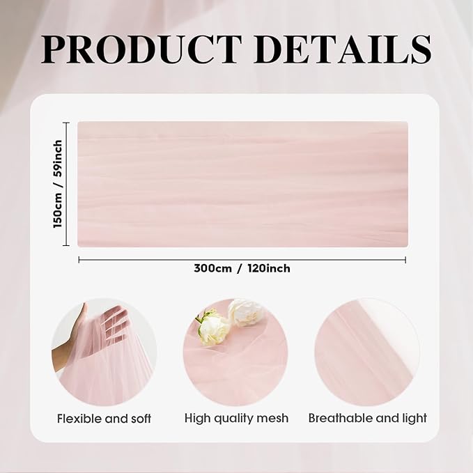 Artoid Mode 6PCS Dusty Rose Gauze Table Runner 120 Inch 10FT, Seasonal Sheer Kitchen Dining Holiday Wedding Birthday Baby Shower Table Decor for Home Party