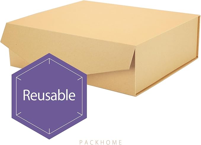 PACKHOME 17x14.5x5.5 Inches, Extra Large Gift Box with Lid, Magnetic Closure Box for Clothes and Large Gifts (Kraft)