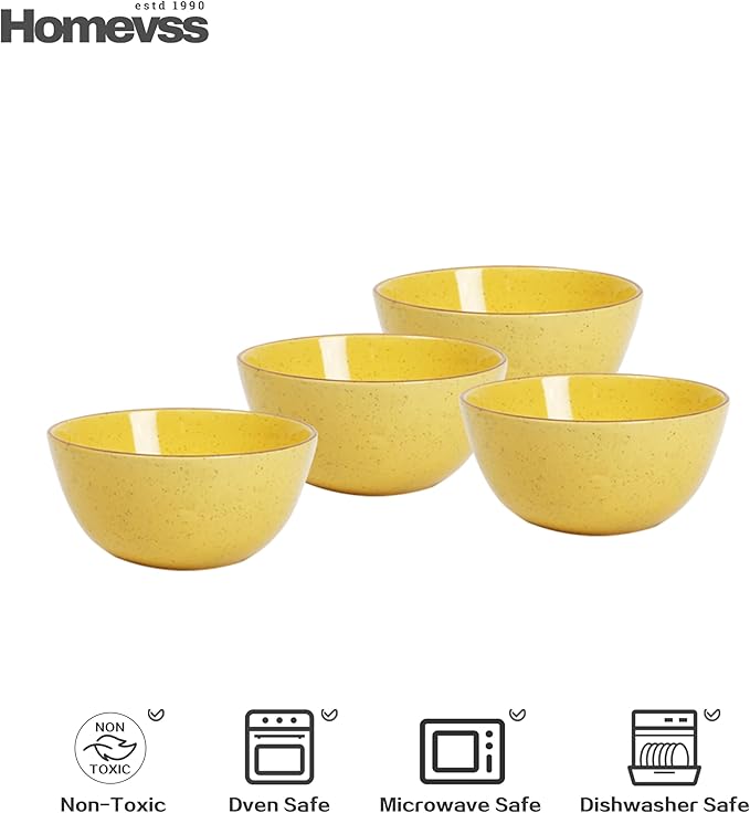 HomeVSS 20-Piece Dinnerware Set - Serves 4, Bright Glaze Yellow plates and bowls sets with Speckle Effect for Microwave & Dishwasher Safe