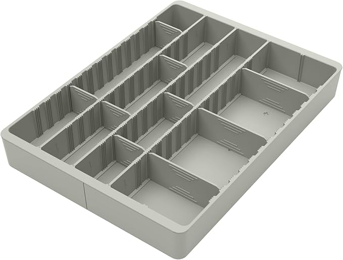 Fu Store Silverware Drawer Organizer DIY Customize Expandable Utensil Tray for Kitchen Upgraded Flatware Cutlery Holders Adjustable Plastic Tableware Storage for Spatula Spoons Forks Knives Light Gray