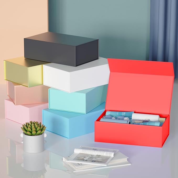 5 Pack Red Gift Box, 12x6x4'' Gift box for Presents with Lids Magnetic Closure Rectangle Collapsible for Bridesmaid Proposal Box, Wedding, Christmas, Halloween, Birthday Gift Packging