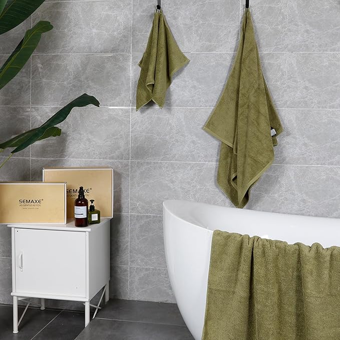 SEMAXE 12-Piece Family Bathroom Towel Set - 100% Cotton, 4 Bath Towels, 4 Hand Towels, 4 Washcloths, Ultra-Soft and Super Absorbent, Lighter Weight