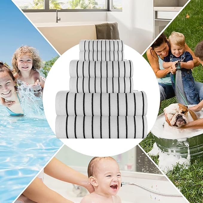 CASA COPENHAGEN Ecstatic 6 Pieces Towel Set- White, 600 GSM 2 Bath Towel 2 Hand Towel 2 Washcloth, Designed in Denmark Made of Soft Egyptian Cotton for Bathroom, Kitchen & Shower