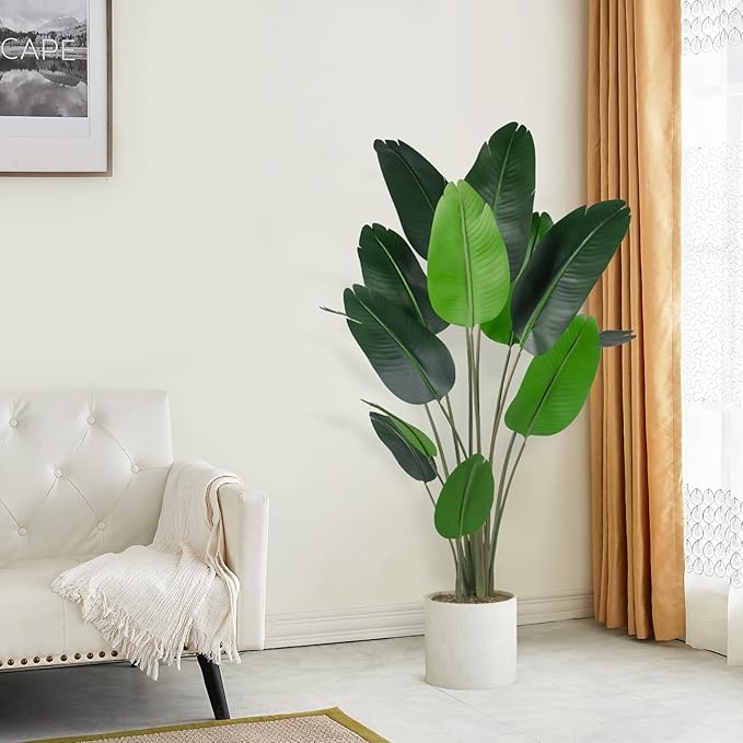 Artificial Bird of Paradise Tree for Home Decor, Fake Plants Areca Palm Tree Fake Silk Banana Leaf Tropical Trees Faux Tropical Palm Potted Dypsis Lutescens for Home Office Decor Housewarming