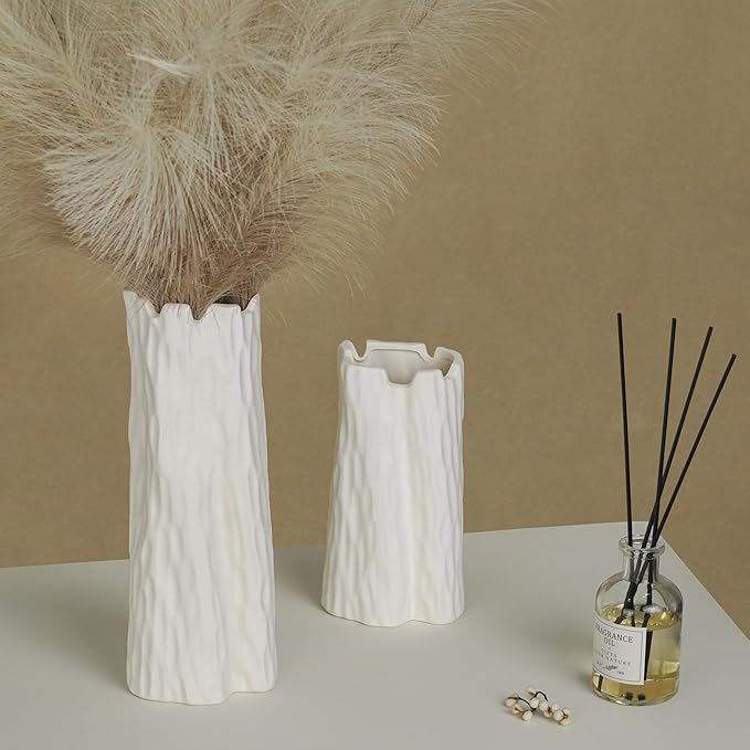 White Matte Ceramic Vase, Organic Nature Shape, 10.7 Inch Boho Nordic Ins Style Decorative Flowers Vase, Living Room Bedroom Entryway Minimalist Centerpiece Decor, Birthday Gifts for Women