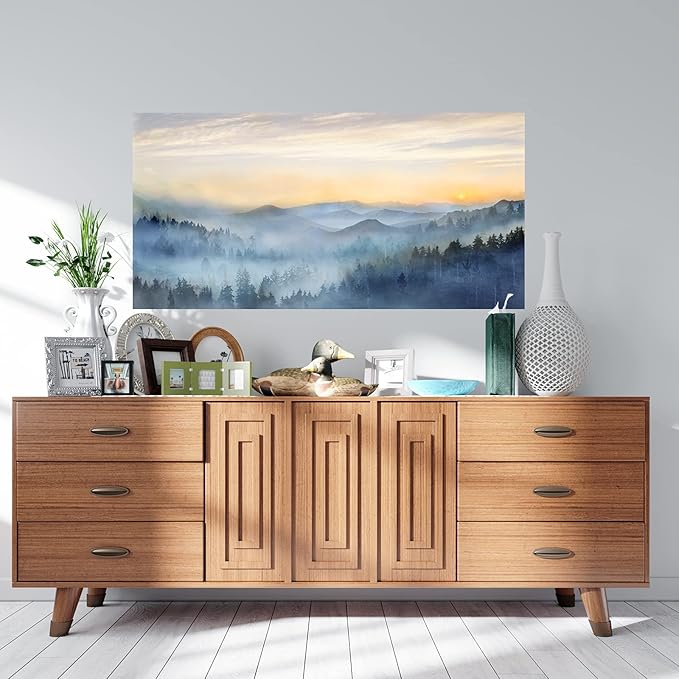 Wall Decor for Living Room Sunrise Misty Forest Print Picture Paintings Wall Art for Bedroom Bathroom Framed Large Canvas Artwork Modern Room Wall Decorations Size 60x30 inches Ready to Hang