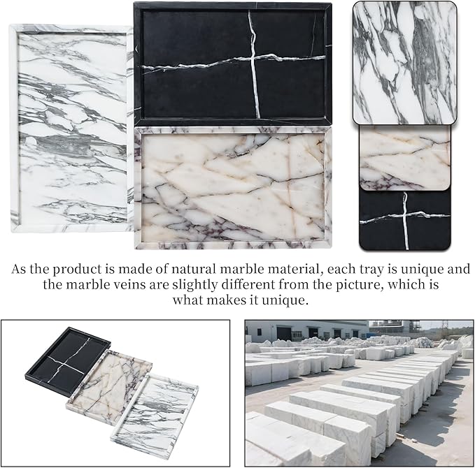 Amauto Natural Marble Vanity Tray Genuine Stone Storage Tray Real Luxurious for Home Decor Bathroom/Vanity/Dresser Non-Resin/Non-Ceramic (Arabescato Calacatta)