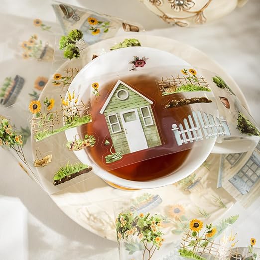 Dream Courtyard PET Tape Set, 4 Rolls of Scenic Ephemera for Junk Journaling, Scrapbooking, Crafting, DIY Projects, Diaries, and Art Supplies