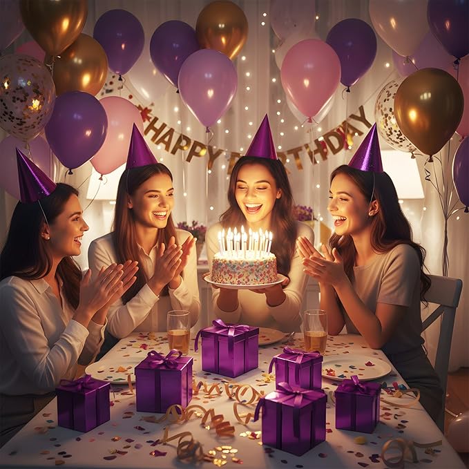 Cholemy 5 Pcs Square Nesting Boxes Decorative Gift Boxes with Lid and Ribbon Assorted Sizes Wrap for Wedding, Thanksgiving, Christmas, Anniversary, Birthday, Bridal Party(Purple)