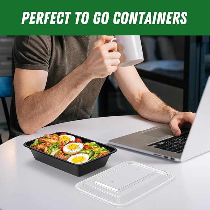 50 Pack (100-Piece) 32 oz Meal Prep Containers Reusable with Lids, Sturdy Leakproof & Food Safe, Microwave, Freezer, Dishwasher Safe Prep Containers, To Go Take Out Plastic Food Storage