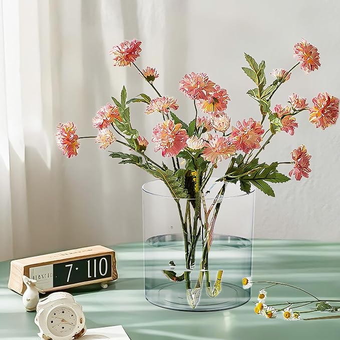 Clear Plastic Vase, Decorative Wide Flower Acrylic Cylinder Vase, Cylinder Vase Floral Container Round Plastic Vases for Home, Wedding Party, Decor, Centerpieces.7.9" x7.9