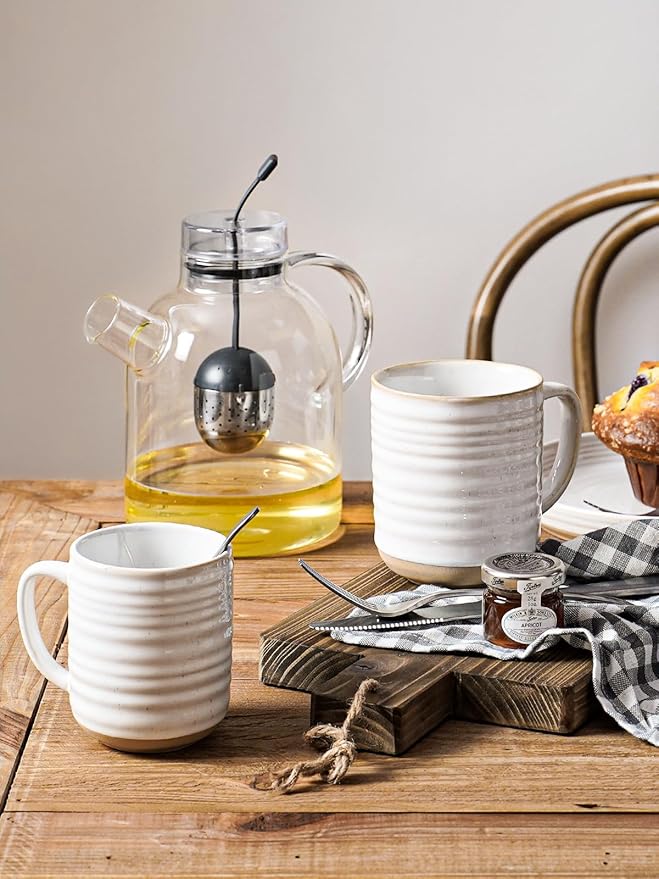 LE TAUCI Coffee Mugs 18 oz,Ceramic Mug Set, Coffee Cups for Latte, Hot Tea, Cappuccino, Mocha, Cocoa, Dishwasher Safe, Suit For Housewarming Wedding- 3.8 inch, Set of 4, Arctic White