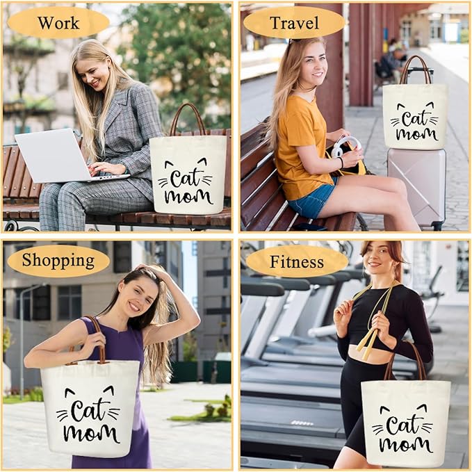 Canvas Tote Bag for Women, Birthday Gifts, Aesthetic Reusable Grocery Shopping Bags With Leather Handles