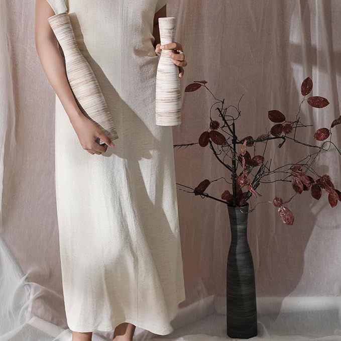 ALMA 13" Tall White Ceramic Vase for Table Centerpiece,Small Flower Vase for Roses,Thin Bowl Vase for Home Decor Living Room, Boho Bathroom,Beachy Room,Coatsal Bedroom,Modern Office Decor