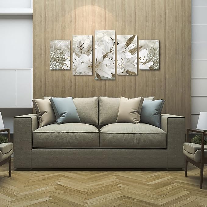 LUDUHU White Orchid Flowers Canvas Print - Abstract Floral Wall Art, Flower Poster, Painting Decor for Home Decoration Artwork Picture Bedroom (B,Oversize 60x30inch)