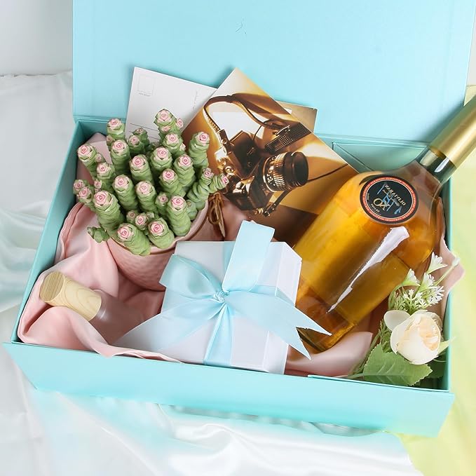 Aimyoo Blue Magnetic Gift Boxes with Lids 10.5x7x3 in, Medium Bridesmaid Groomsman Proposal Box, Rectangle Collapsible Box for Present Graduation Birthday Storage 5 Pack