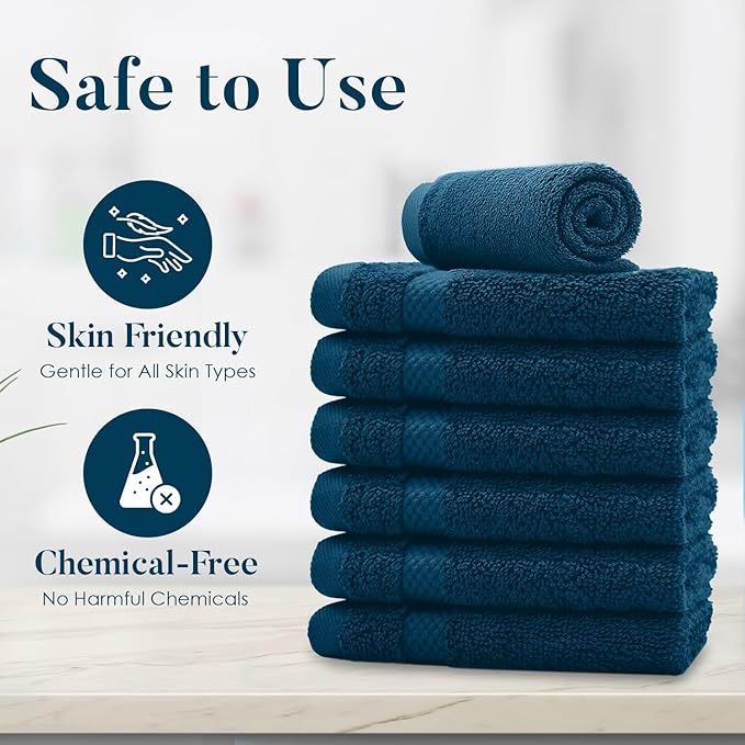 DAN RIVER 12-Pack Premium 100% Cotton Blue Opal Face Towels – Reusable Face Towel Set, Soft & Absorbent face Towel for Showering – Hand and Face Towels, 550 GSM (12x12 in)