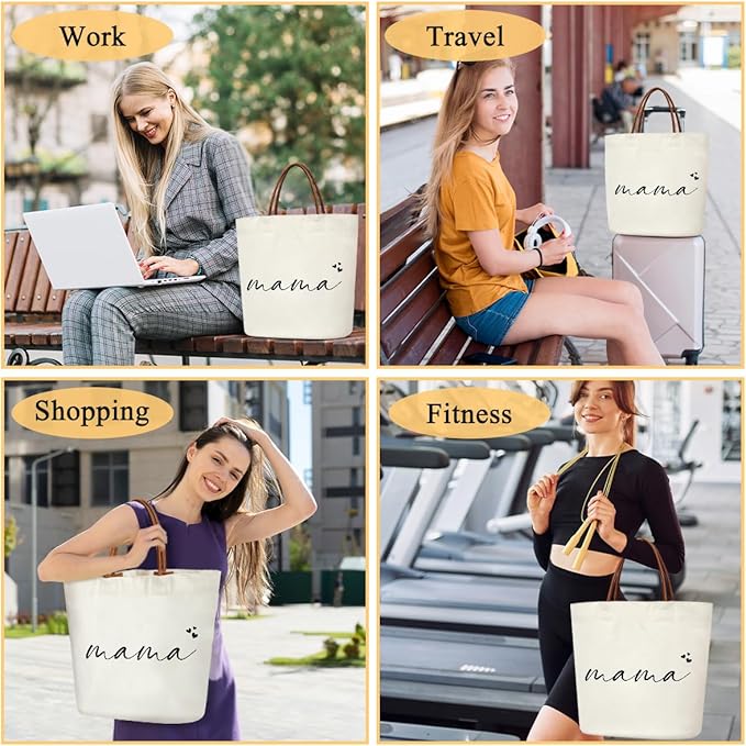 Canvas Tote Bag for Women, Birthday Gifts, Aesthetic Reusable Grocery Shopping Bags With Leather Handles