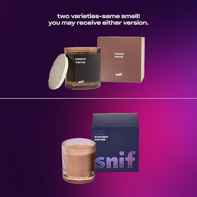 Instant Karma Luxury Scented Candle by Snif, Dark and Dreamy Scent, 50+ Hours, 100% Cotton Fiber Wicks, Soy Wax Blend, Non-Toxic, Vegan, 8.5 oz